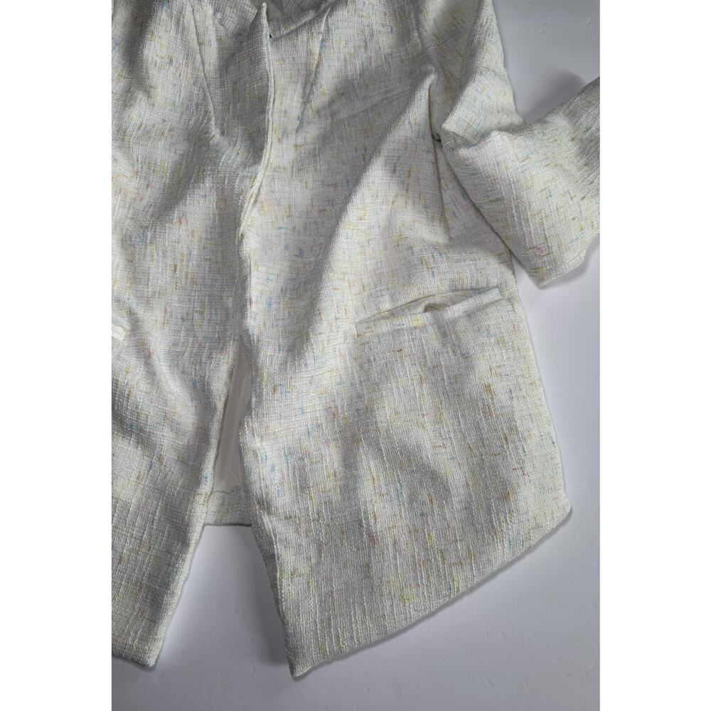 TCEC Blazer Womens Medium Ivory Tweed Pastel Speckled Open Front Jacket Career - Picture 3 of 8
